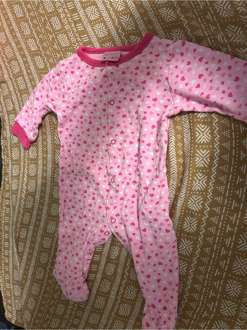 Pink Heart-Print Footed One-Piece - Comfortable Snap Front